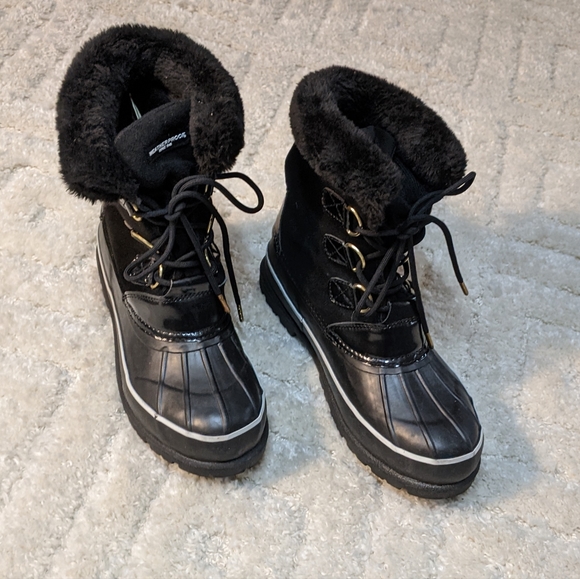 Weatherproof Quaker Black Leather Upper Lace Up Duck Boots, 9 - Picture 8 of 11